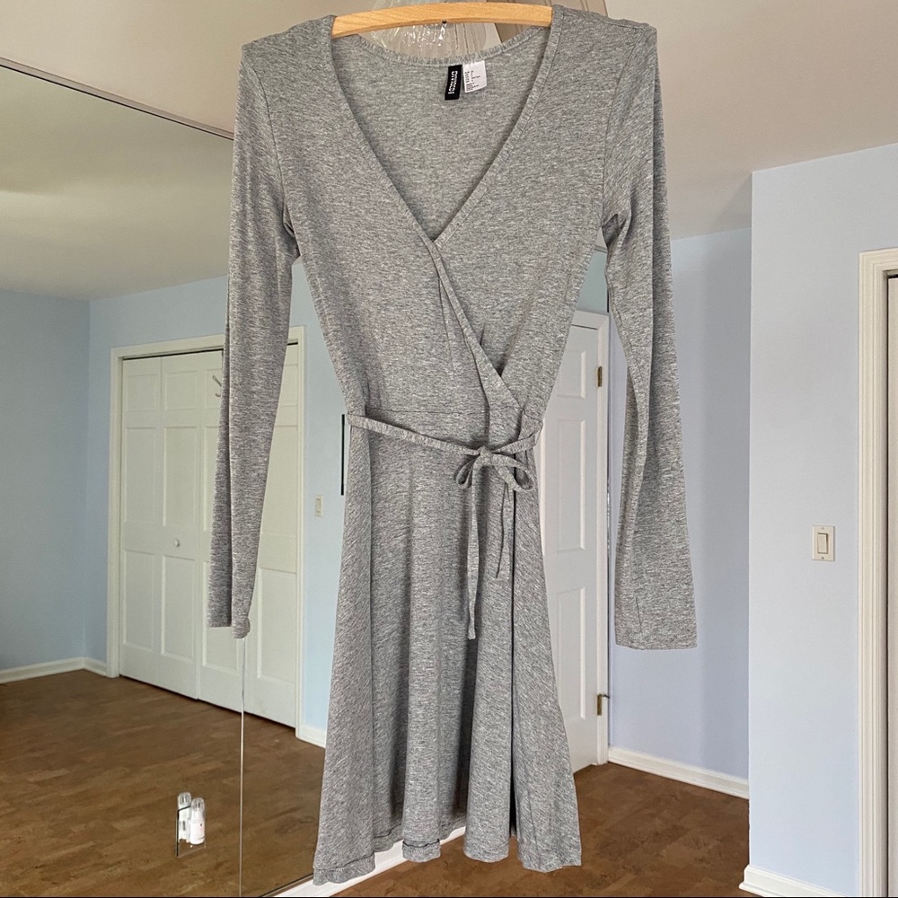 NWOT H&M Long Sleeve Gray Wrap Dress
